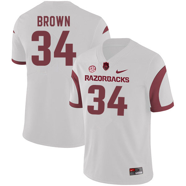 Men #34 Martaveous Brown Arkansas Razorbacks College Football Jerseys Sale-White